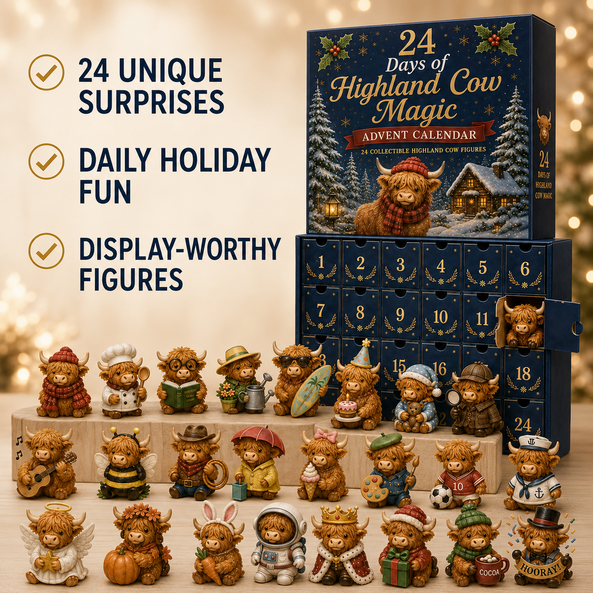 24 Highland Cow Advent Calendar characters