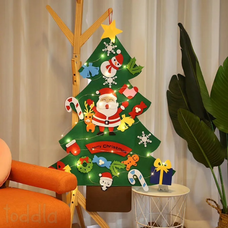 Reusable felt Christmas tree with removable ornaments