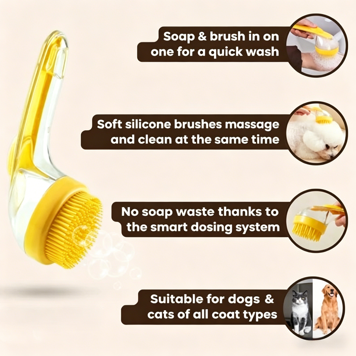 🔥The Last Day: Buy 1 Get 1 FREE $12.49 EACH🔥 BARKVORA™ SoapyBrush – 2-in-1 Shampoo & Bath Brush for Pets