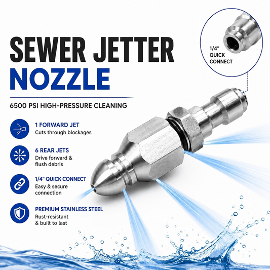 🔥LAST DAY -BUY 2 GET 4 FREE-$5.83 EACH🎁6500 PSI Stainless Steel Sewer Jetter Nozzle – 1/4 Quick Connect Drain Cleaning Attachment for Pressure Washers