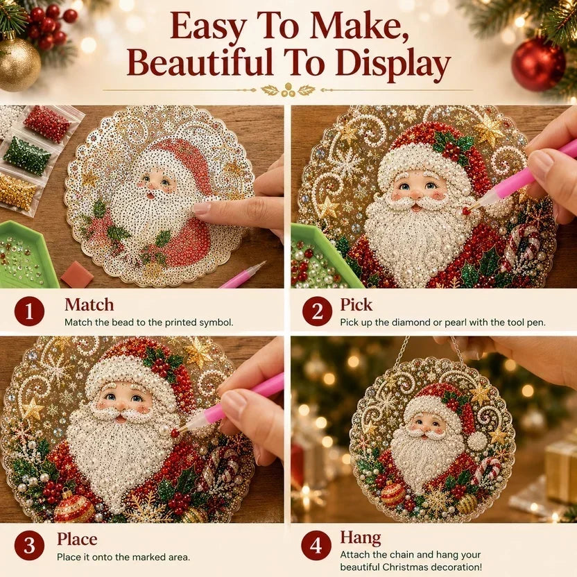 🎅Christmas Pre Sale 50% OFF!!🎄Christmas Pearl Diamond Art Hanging Ornament Kit | Resistant Non-Fading Pearl Beads DIY Handmade Holiday Hanging Decor 🎅💎