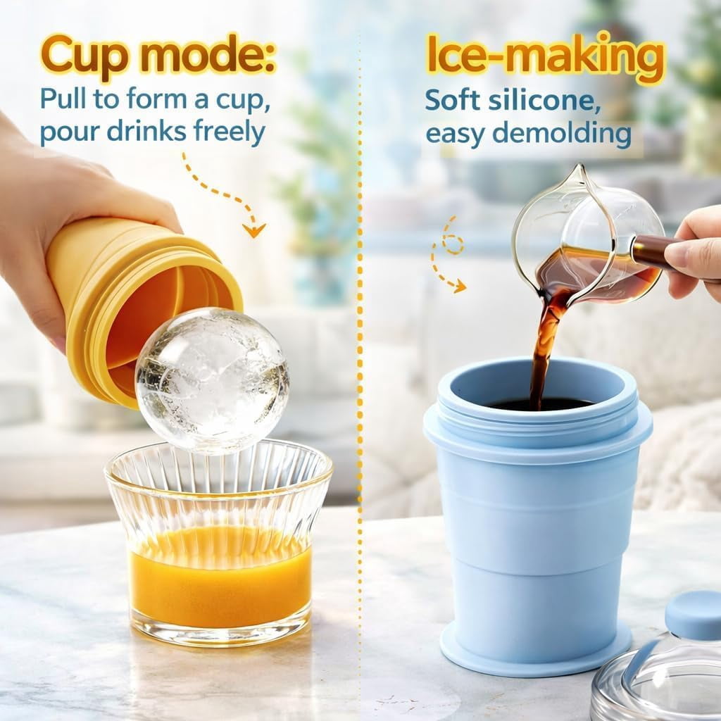 ☀️SUMMER FLASH SALE: Buy 1 Get 1 FREE— Only CAD $20.99 EA!🎁2-in-1 Collapsible Silicone Ice Ball Maker Cup