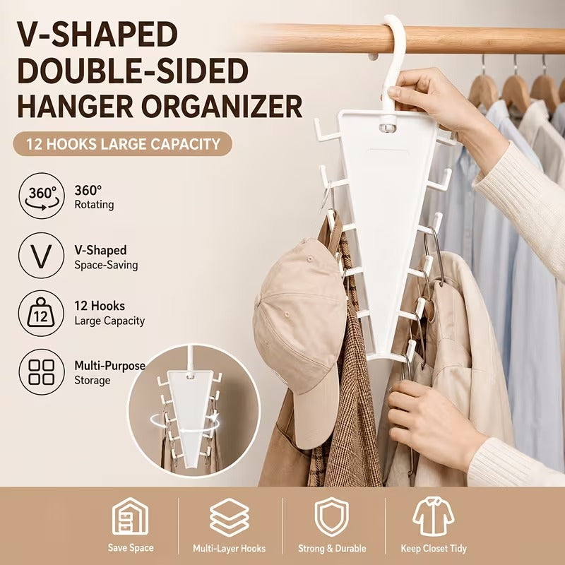 12 hook 360 degree rotating V-shaped hanger organizer