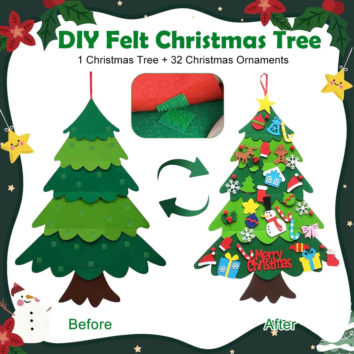 Children decorating their own felt Christmas tree