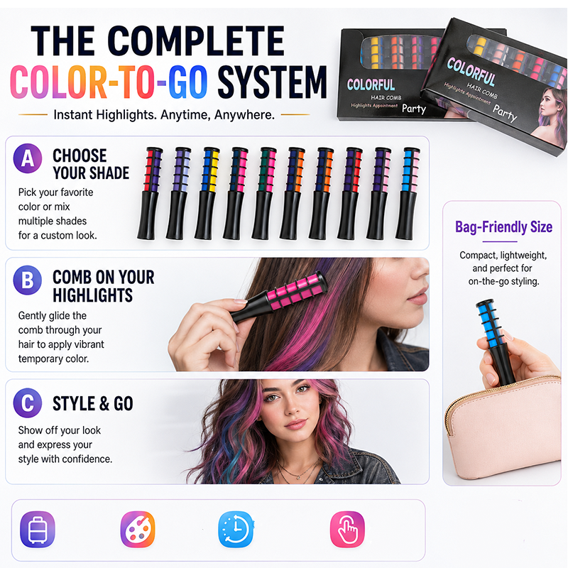 🎉Last Day 50% OFF💥Temporary Hair Dye Comb – Quick Glide-On & Damage-Free Color