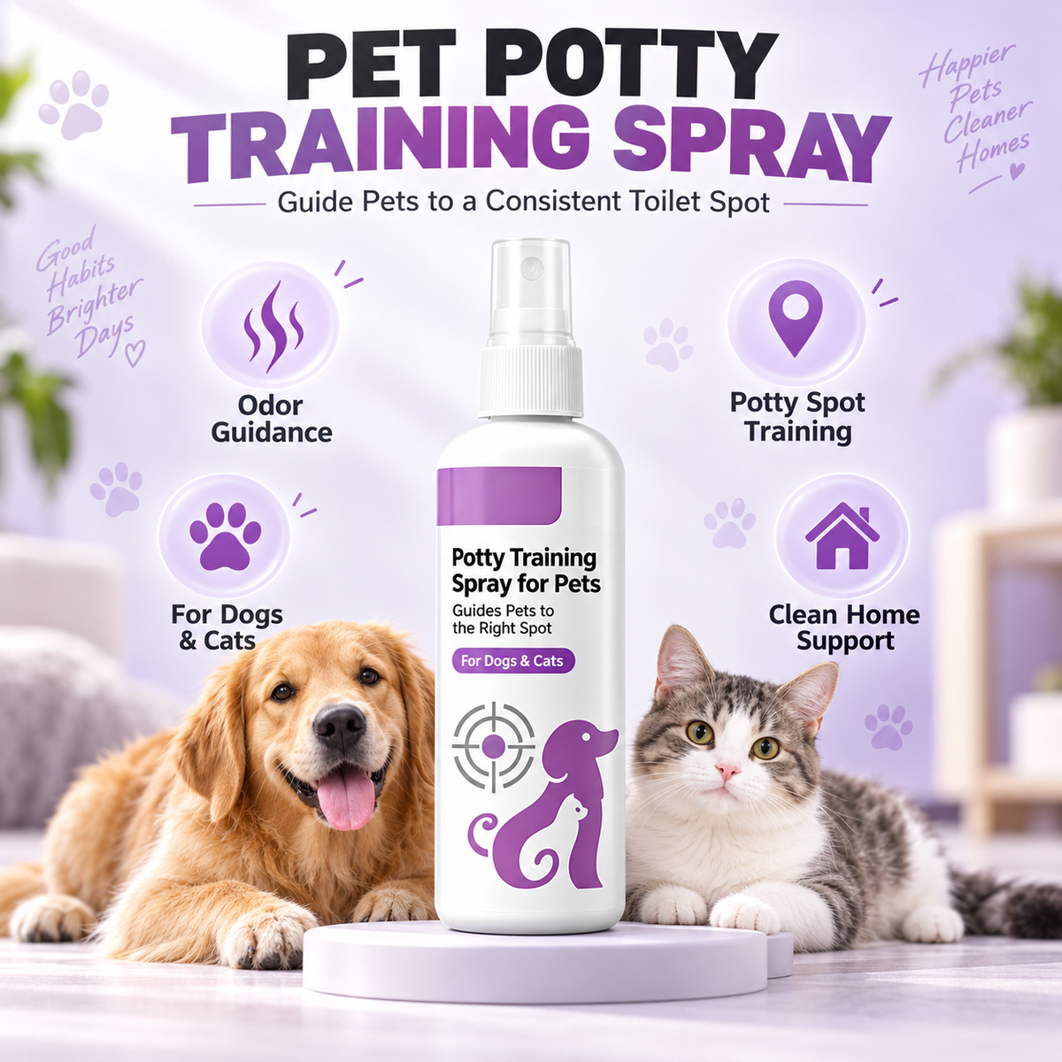 Using pet potty training attractant spray on a designated potty spot